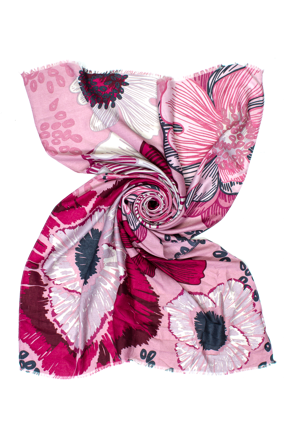 STOLA BIG FLOWERS  PRINT, 85x180 - FUXIA